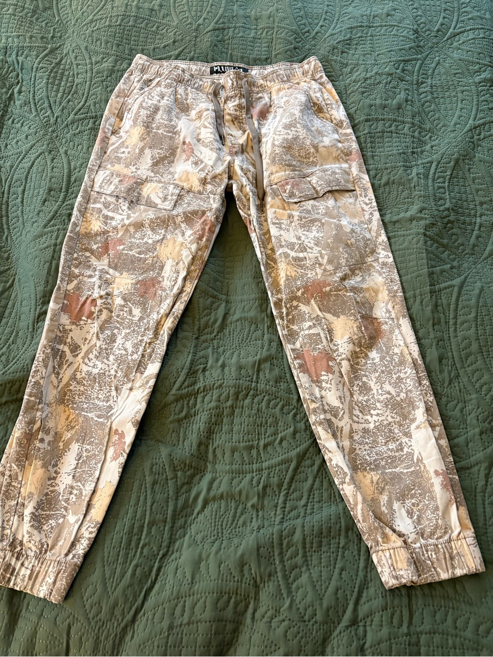 Plugg Beige and Brown Camouflage Cargo Joggers